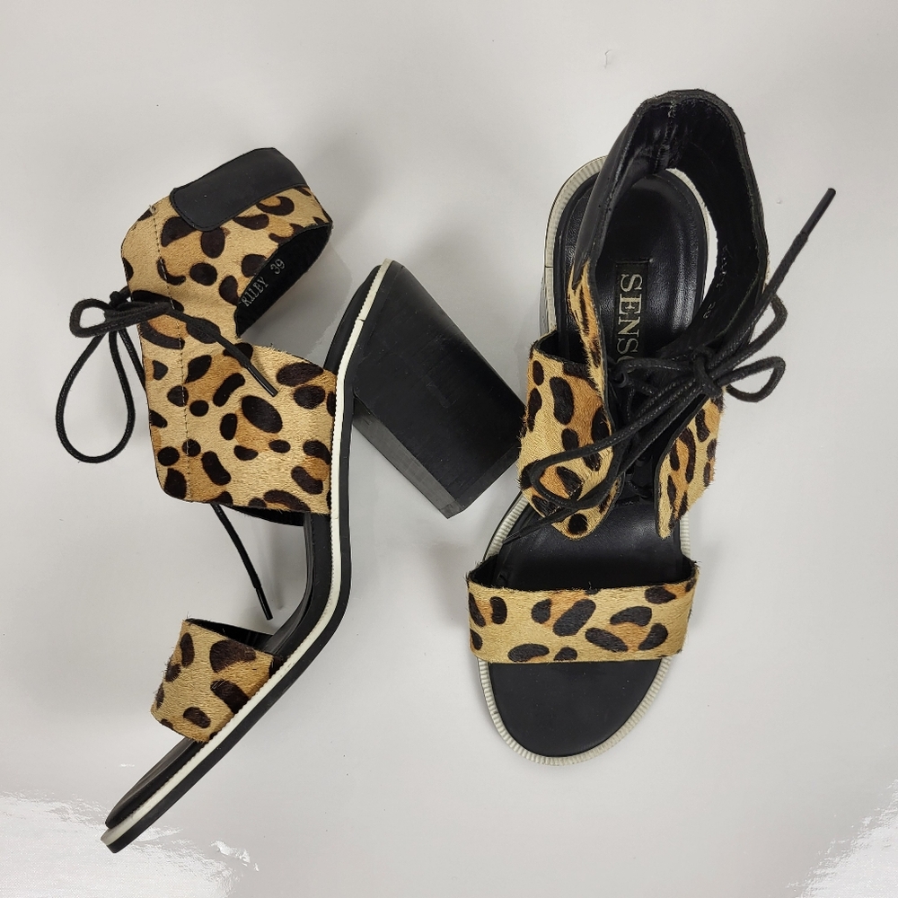 Senso Riley Women's Leopard Block Heel Sandals Size EUR 39/US 9 -almost new